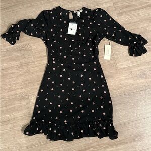 Forever 21- Black Floral Midi Dress with Ruffled Hem